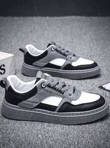 Men Letter Graphic Color Block Lace-up Front Skate Shoes - Black and White - View 5