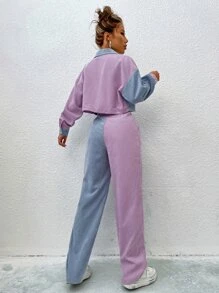 Flirla Two Tone Drop Shoulder Crop Jacket & High Waist Trousers - Multicolor - View 2