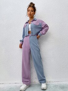 Flirla Two Tone Drop Shoulder Crop Jacket & High Waist Trousers - Multicolor - View 3
