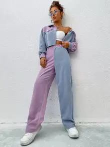 Flirla Two Tone Drop Shoulder Crop Jacket & High Waist Trousers - Multicolor - View 5