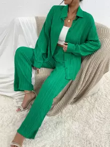 RueChic 落肩袖襯衫和長褲