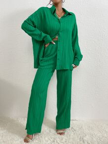 RueChic 落肩袖襯衫和長褲