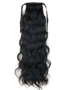 22英寸黑色波浪卷曲合成纤维夹式接发，可打造长马尾辫造型