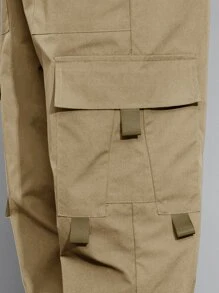 Manfinity Hypemode Men Letter & Expression Print Flap Pocket Drawstring Waist Cargo Trousers - Khaki - View 5