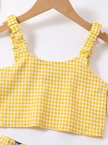 Toddler Girls Gingham Cold Shoulder Top & Ripped Belted Denim Shorts - Multicolor - View 4