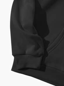 SHEIN EZwear Car And Letter Graphic Drawstring Thermal Hoodie - Black - View 4