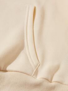 SHEIN EZwear Playing Card Print Kangaroo Pocket Thermal Lined Drawstring Hoodie - Apricot - View 7