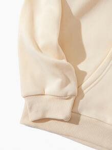 SHEIN EZwear Playing Card Print Kangaroo Pocket Thermal Lined Drawstring Hoodie - Apricot - View 6