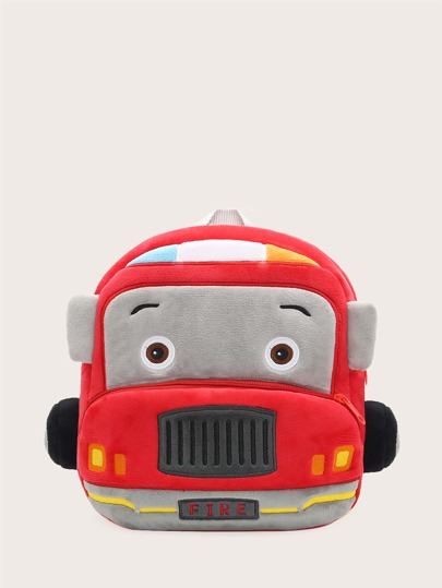 1 Balo hình xe cứu hỏa hoạt hình cho bé trai bé gái từ 2-4 tuổi, Balo vải nhung cho bé mới biết đi sử dụng hàng ngày