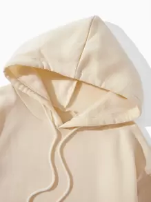 SHEIN EZwear Playing Card Print Kangaroo Pocket Thermal Lined Drawstring Hoodie - Apricot - View 8