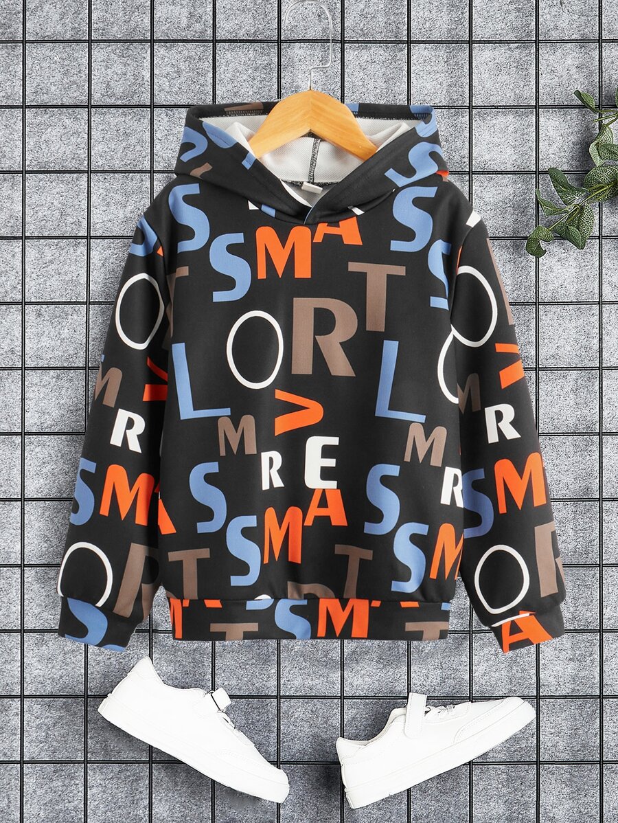 SHEIN Áo nỉ in chữ dành cho bé trai tuổi teen - Nhiều màu - Xem 1