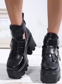 ROMWE Dark Academia botas con plataforma con hebilla con diseño de ojal - Negro - Ver 4