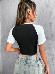 SHEIN Unity Áo thun nữ Tim Lá thư Giải trí - Đen và trắng - Xem 2