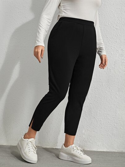 EMERY ROSE Plus High Waist Split Hem Skinny Pants,Spring/Summer/Vacation