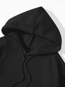 SHEIN EZwear Car And Letter Graphic Drawstring Thermal Hoodie - Black - View 5