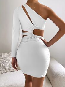 Chiquease One Shoulder Cut Out Ruched Bodycon Dress