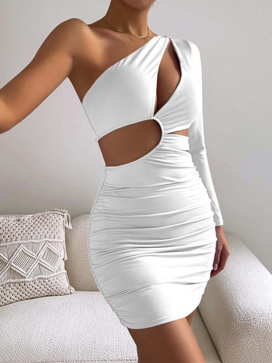 Chiquease One Shoulder Cut Out Ruched Bodycon Dress