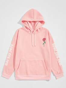 Manfinity Hypemode Men Flower And Letter Graphic Kangaroo Pocket Drawstring Hoodie - Baby Pink - View 1