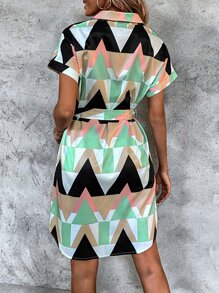 SHEIN Unity Allover Geo Print Batwing Sleeve Dress - Multicolor - View 2