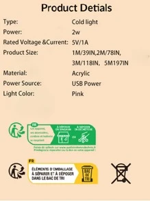 1pc 1/2/3/5M Car LED Strip Light - Pink - View 3