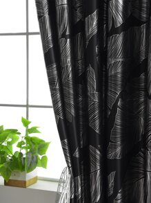 Metallic Leaf Print Single Panel Curtain - Multicolor - View 7