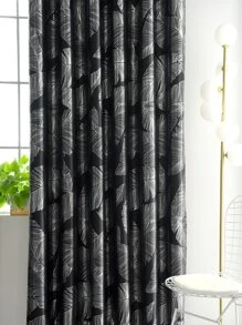 Metallic Leaf Print Single Panel Curtain - Multicolor - View 9