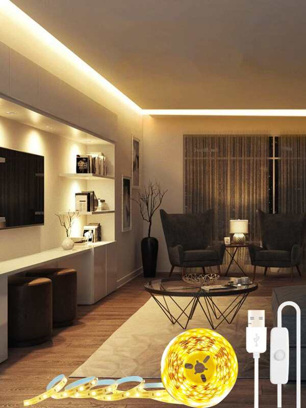 1pc 1/2/3M 60/120/180 LED Strip Light, Warm White USB Power Lamp String For Home Decoration