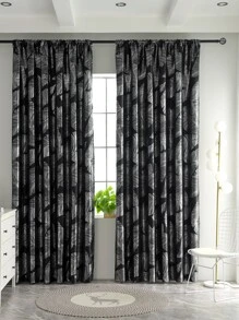 Metallic Leaf Print Single Panel Curtain - Multicolor - View 11