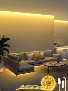 1 pieza tira de luces LED de 1/2/3M 60/120/180, cadena de lámpara de alimentación USB blanca cálida para decoración del hogar - Amarillo - Ver 2