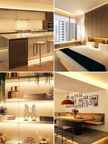 1 pieza tira de luces LED de 1/2/3M 60/120/180, cadena de lámpara de alimentación USB blanca cálida para decoración del hogar - Amarillo - Ver 4