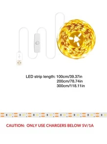 1 pieza tira de luces LED de 1/2/3M 60/120/180, cadena de lámpara de alimentación USB blanca cálida para decoración del hogar - Amarillo - Ver 7