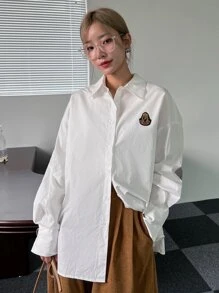 DAZY Patched Detail Drop Shoulder Shirt - White - View 2