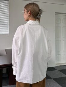 DAZY Patched Detail Drop Shoulder Shirt - White - View 10