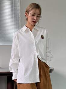DAZY Patched Detail Drop Shoulder Shirt - White - View 9