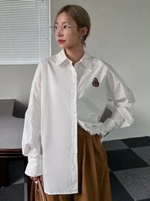 DAZY Patched Detail Drop Shoulder Shirt - White - View 5