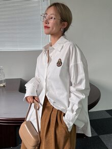 DAZY Patched Detail Drop Shoulder Shirt - White - View 6