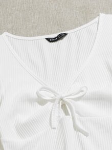 SHEIN EZwear Lettuce Trim Knot Front Rib-knit Tee