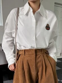 DAZY Patched Detail Drop Shoulder Shirt - White - View 8