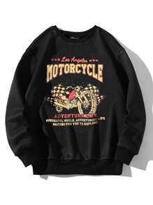 Flirla Plus Letter Graphic Drop Shoulder Sweatshirt - Black - View 1