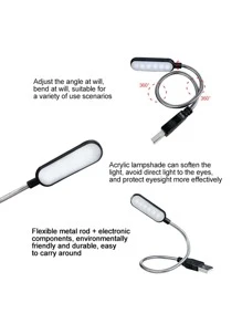 1 Pieza Lámpara Usb Portátil, Luz De Libro Portátil Simple De Plástico Usb Para Uso Doméstico - Blanco - Ver 4