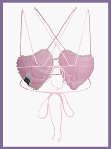 SHEIN ICON Floral Pattern Criss Cross Lace Up Fuzzy Cami Top