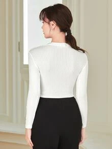 Solid Twist Front Crop Tee - White - View 2