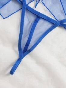 Pure Desire 对比色蕾丝透明网眼娃娃装性感内衣连衣裙配丁字裤 - 寶藍色 - 查看 5