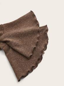 SHEIN ICON Grunge Borg Collar Flounce Sleeve Ruffle Trim Knot Front Coat - Mocha Brown - View 4