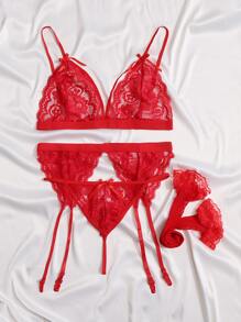 Classic Sexy Floral Lace Garter Lingerie Set & Stockings