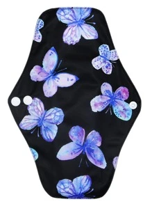 1入組蝴蝶樣式布製月經墊 - 黑色 - 查看 1