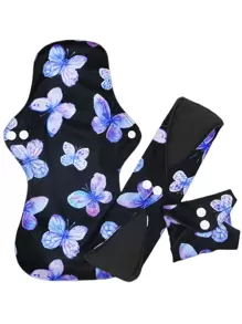 1入組蝴蝶樣式布製月經墊 - 黑色 - 查看 3