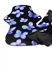 1入組蝴蝶樣式布製月經墊 - 黑色 - 查看 6