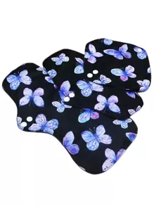 1入組蝴蝶樣式布製月經墊 - 黑色 - 查看 7