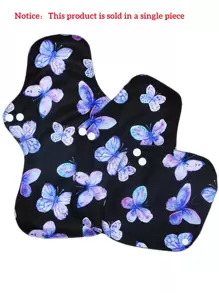 1入組蝴蝶樣式布製月經墊 - 黑色 - 查看 8